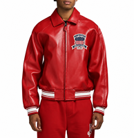 Blouson aviateur en cuir PU vert pour homme Airex avec patch brodé, col rabattable, fermeture éclair, style décontracté