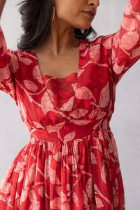 Vestido Midi de Gasa con Estampado Floral, Cuello Cuadrado, Manga Tres Cuartos, Corte en A, Holgado, Informal, Veraniego, Elegante para Mujer - Product Image 5
