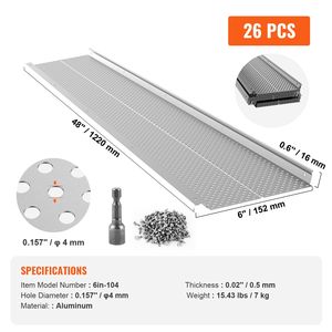26 piezas de malla de aluminio para canalones, 104 pies de longitud total, 6 pulgadas de ancho, filtro de hojas, cubierta con agujeros de 0.157 pulgadas de diámetro y 0.02 pulgadas de grosor - Product Image 5