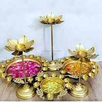 Juego de Recipientes Urli Chapados en Oro, Portavelas Flotantes con Flores, Juego de Recipientes Urli de 3 Soportes de 8/10/12 Pulgadas para Decoración del Hogar, Bodas, Diwali y Festivales