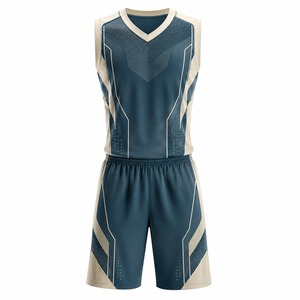 Ensemble uniforme de basket-ball pour hommes, maillot sans manches à col en V avec short à taille élastique, imprimé géométrique, évacuation de l'humidité, coupe athlétique - Product Image 1