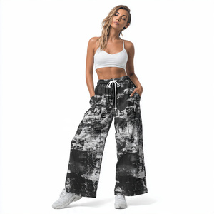 Pantalones de chándal anchos de felpa vintage al por mayor para mujer, de punto, 100% algodón, de felpa francesa, de pierna ancha - Product Image 3