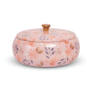 Handcrafted Mango Wood Roti <b>Box</b> with <b>Floral</b> Enamel Lid Traditional Indian Chapati Hot Pot Casserole for Kitchen & Dining - Product Image 3
