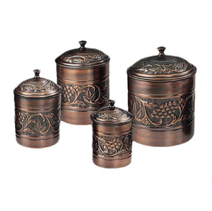 Antique Copper Metal Classic Food <b>Canisters</b> Embossed Grapevine Moisture-Proof Flip Top Lid Pantry Storage Wholesale Prices - Product Image 1