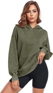 Oversized Hooded Sweatshirt Solid Olive Green Cotton French Terry Pocket Casual <b>Pullover</b> <b>Men</b> Autumn Wear Regular Fit - Product Image 3