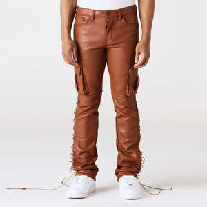 Pantalon décontracté en cuir pour homme PIHA SPORTS, taille haute, coupe droite, devant plat, imperméable, pour l'hiver et les activités de plein air, avec braguette zippée - Product Image 3