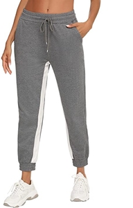 Pantalon de jogging noir pour femme avec bande latérale blanche, taille élastique et cordon de serrage, décontracté, en maille mi-lourde, pour l'automne - Product Image 3