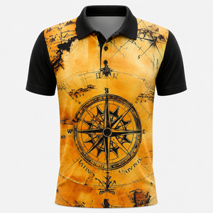 Camiseta Polo Deportiva de Secado Rápido Personalizada para Hombre, Sublimación, Estampado de Mapa con Brújula Vintage, Transpirable, para Golf, Casual - Product Image 1