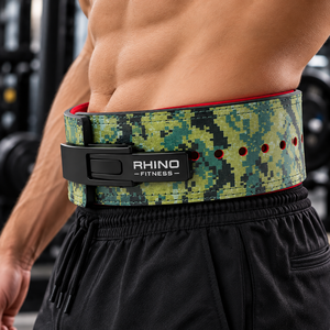 Cinturón de Levantamiento de Pesas Rhino Fitness de Cuero con Camuflaje, Soporte Lumbar Ajustable Envolvente, Protección Básica, Forro Rojo, para Adultos - Product Image 4