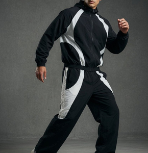 Ensemble de survêtement unisexe noir et blanc à blocs de couleur, avec capuche et fermeture éclair intégrale, respirant en polyester, pour adulte, idéal pour l'automne - Product Image 4
