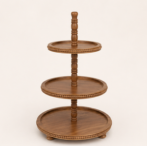 Handcrafted 3 Tier Wooden Serving Tray with Bead Accent Farmhouse <b>Cupcake</b> <b>Stand</b> and Tiered Dessert Display for Wedding Decor - Product Image 6