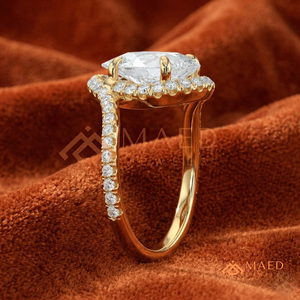 Luxury 14K Gold Pear Shaped Halo Diamond Wedding <b>Ring</b> with Twisted <b>Split</b> Band - Product Image 2