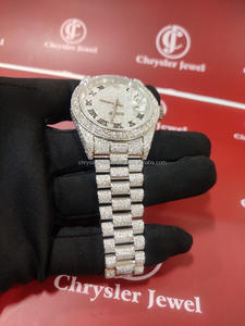 Fully Iced Moissanite Diamond Automatic Mechanical Glass Dial Hip Hop Bling Bust Stainless Steel Unisex <b>Wrist</b> <b>Watch</b> Fine Jewelry - Product Image 3