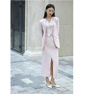 Ensembles classiques pour femmes en tissu peigné, style minimaliste / bureau, blazer élégant sans col pour femme, couleur unie, KA13, du Vietnam - Product Image 6