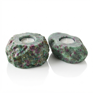 Support de bougie en pierre naturelle sculptée à la main en agate rubis fuchsite, pierre précieuse de guérison, vente en gros - Product Image 3
