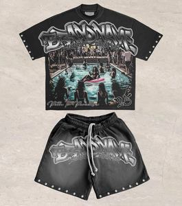 Conjunto Deportivo de Verano Personalizable de 2 Piezas para Hombre, 100% Algodón, Camiseta con Pedrería y Pantalones Cortos, Estilo Casual Urbano - Product Image 1