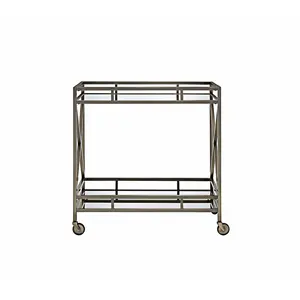 Carrito de Bebidas de Metal de Lujo para Hoteles, Carrito de Bar Moderno con Estantes de Vidrio, Elegante Carrito de Servicio para Hoteles, Carrito de Bar Plateado para el Hogar - Product Image 3