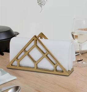 Geometric Gold Napkin Holder Modern <b>Table</b> Decor Free Standing Metal Design - Product Image 1