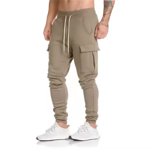 Pantalon de survêtement cargo décontracté pour homme, taille mi-haute, 100 % coton, léger, idéal pour la course et le jogging - Product Image 1