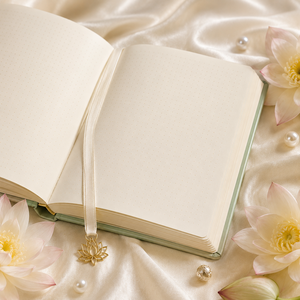 สมุดบันทึก LABON Luxury Serene Oriental Lotus Moon Journal ปกหนังวีแกนสีเขียวเซจ ประดับลายทองคำเปลว ขนาด A5 แบบจุด  ของขวัญสุดหรู - Product Image 3