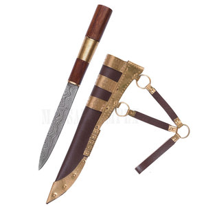 Cuchillo Vikingo Forjado a Medida, Cuchillo de Supervivencia Bushcraft de Acero de Damasco con Mango de Madera y Latón, Cuchillos OEM - Product Image 1