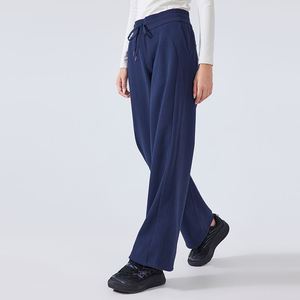 Pantalon de survêtement tricoté taille haute pour femme, coupe ample, couleur unie, avec cordon de serrage, style décontracté automne - Product Image 5