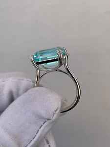 Bague de fiançailles vintage en aquamarine, coupe octogonale, cadeau d'anniversaire de mariage pour femme, argent sterling, faite à la main - Product Image 2