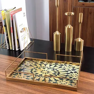 Gold Plated Brass Decorative Tray Rectangle Abstract Pattern <b>Art</b> <b>Deco</b> Design 38.5x26cm Handle Function - Product Image 4
