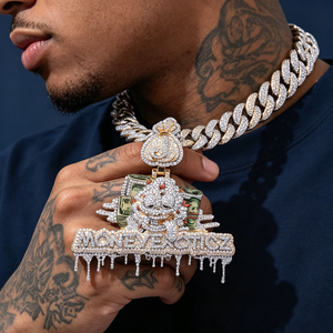 Mens 925 Silver Moissanite <b>Custom</b> Cartoon Money Bag Pendant Iced Out <b>Name</b> Charm Luxury Hip Hop Statement <b>Necklace</b> - Product Image 2