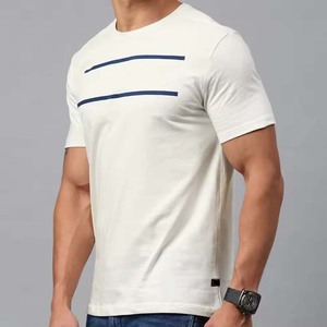 T-shirt rayé blanc et noir pour homme, col rond, coton, décontracté, été, manches courtes, coupe classique, tissu doux, streetwear - Product Image 2