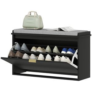Black 31.5x10.2x18.7 Inches Shoe Storage <b>Bench</b> with <b>Padded</b> Seat Cushion and Flip Drawer Entryway <b>Bench</b> and Shoe Cabinet - Product Image 1