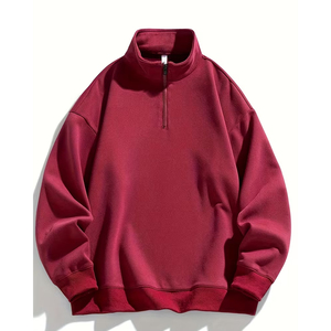 Men's Women's Oversized <b>Mock</b> <b>Neck</b> Half Zip Sweatshirt Plain Minimalist Streetwear Custom Logo Cotton Pullover <b>Top</b> - Product Image 1