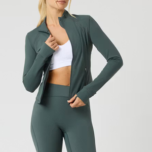 Full Zip Athletic Jackets for Womens Lightweight Workout Jackets Slim Fit Running Yoga Gym <b>Tops</b> with <b>Thumb</b> <b>Holes</b> - Product Image 3
