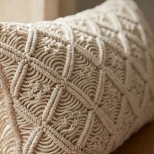 Housse de coussin rectangulaire à motif géométrique crocheté à la main, style bohème, coton biologique, décoration d'intérieur, taie d'oreiller - Product Image 6