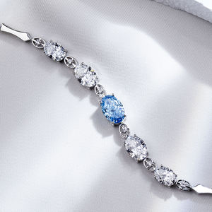 Oval Blue Stone Oval Marquise Cut Lab Grown Diamond Tennis <b>Bracelet</b> 925 Sterling Silver 10K 14K 18K Gold Fine Jewelry Supplier - Product Image 2