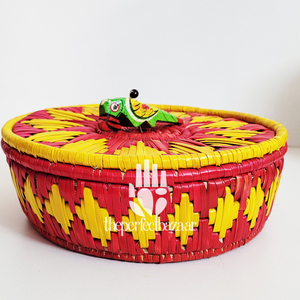 Cestas decorativas festivas para centros de mesa, cestas de almacenamiento de hierba Moonj natural con tapa, diseño ecológico. - Product Image 4