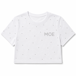 T-shirt Femme Personnalisé en Strass, Crop Top Blanc Scintillant à Diamants, Coupe Slim, Manches Courtes, T-shirt Côtelé de Luxe avec Cristaux Bling - Product Image 3
