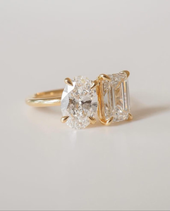 Emerald Cut & Oval Moissanite Toi Et Moi <b>Ring</b> 18K Gold Plated <b>Two</b> <b>Stone</b> Engagement <b>Ring</b> Luxury Wedding <b>Ring</b> for Women - Product Image 2
