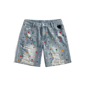 Pantalones Cortos Anchos de Pana para Hombre, Diseño Cielo Estrellado, Desgastados, con Dobladillo Deshilachado, Estilo Urbano, 100% Algodón, Secado Rápido - Product Image 1