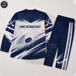 New Trendy Blue White Personalized Design Custom Colors Player Numbers Logo Printing Custom Sublimated Ice Hockey Uniform Sets - Product Image 4
