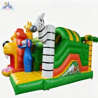 Lilytoys Château Gonflable Commercial Thème Animaux de la Jungle, Combo Château Gonflable et Aire de Jeu Gonflable pour Fêtes d'Enfants et Parcs d'Attractions