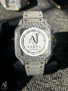 AARVA JEWELS ผู้ชาย'สแควร์ ไดมอนด์ แซฟไฟร์ คริสตัลนาฬิกาสายสแตนเลส 38 มม. อะนาล็อกควอตซ์คุณภาพสูงแฟชั่นหรูหรา - Product Image 4