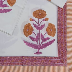Premium Hand Block Printed Pure Cotton White Floral Home <b>Bedding</b> <b>Set</b> King Size (90x108 Inch) Jaipuri Crafted 200TC - Product Image 3