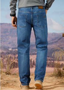 Jean en denim délavé décontracté pour homme, coupe mi-juste droite, respirant, extensible, idéal été-printemps - Product Image 3