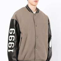 Blouson universitaire pour homme en similicuir avec empiècements sur les manches, imprimé 1999, décontracté, pour l'automne, col rabattu, simple boutonnage