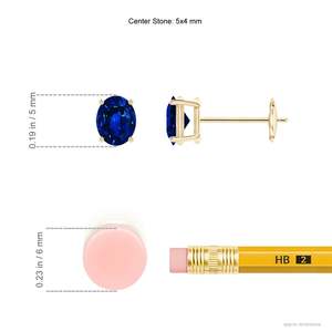 Natural Blue Sapphire <b>Stud</b> <b>Earrings</b> Oval Cut 14K Yellow Gold Solitaire <b>Earrings</b> September Birthstone Fine Jewelry Gift for Women - Product Image 4