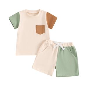 Tenues d'été pour tout-petits, vêtements pour garçon de 18 mois, 100% coton, ensemble 2 pièces pour tout-petits, chemises à col bateau et shorts pour enfants - Product Image 1