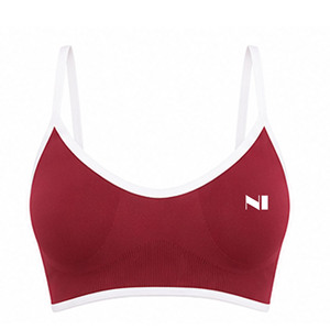 Women's Maroon Sports Bra <b>White</b> Contrast Binding Scoop Neck Spaghetti Strap Medium Support Yoga <b>Top</b> Breathable Seamless Design - Product Image 4
