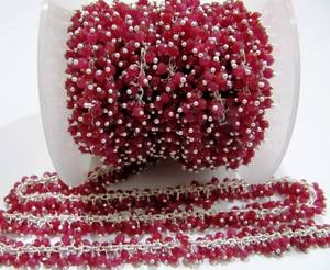 Ruby Corundum Rondelle Faceted Beaded Wire Wrap 3-4mm Grape <b>Rosary</b> Chain - Product Image 4
