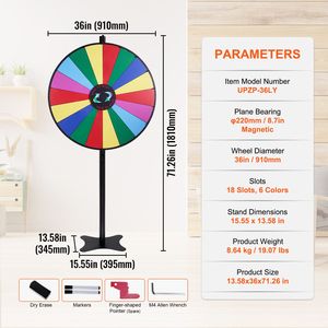 Ruota della Fortuna Girevole da 36 Pollici con 18 Scomparti, Design a Ruota della Roulette, Lavagna Cancellabile a Secco, 2 Pennarelli, Articoli Promozionali per Feste - Product Image 4